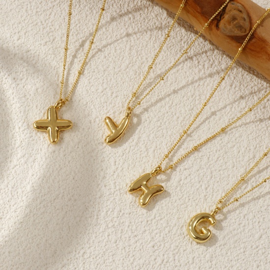 Immagine di 18K Vero Oro Placcato Catena del Barbazzale Lettera Maiuscola Collana con Ciondolo, Ottone 45cm + 5cm, Per Donne, Messaggio " A-Z " Squisito Regalo, Ecologico, 1 Pz