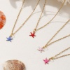 Picture of 18K Real Gold Plated Link Cable Chain Star Fish Pendant Charm Necklace, 304 Stainless Steel 45cm(17.7") + 5cm(2"), For Women, Spot Enamel Exquisite Ocean Jewelry Gift, Eco-friendly PVD Vacuum Plating