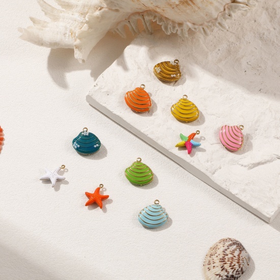 Изображение 1 Piece Eco-friendly PVD Vacuum Plating 304 Stainless Steel Charms 18K Real Gold Plated Enamel Shell Star Fish 3D