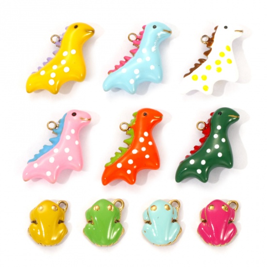 Bild von 1 Piece Eco-friendly PVD Vacuum Plating 304 Stainless Steel Charms 18K Real Gold Plated Enamel Dinosaur Animal Frog 3D