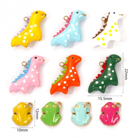 Bild von 1 Piece Eco-friendly PVD Vacuum Plating 304 Stainless Steel Charms 18K Real Gold Plated Enamel Dinosaur Animal Frog 3D