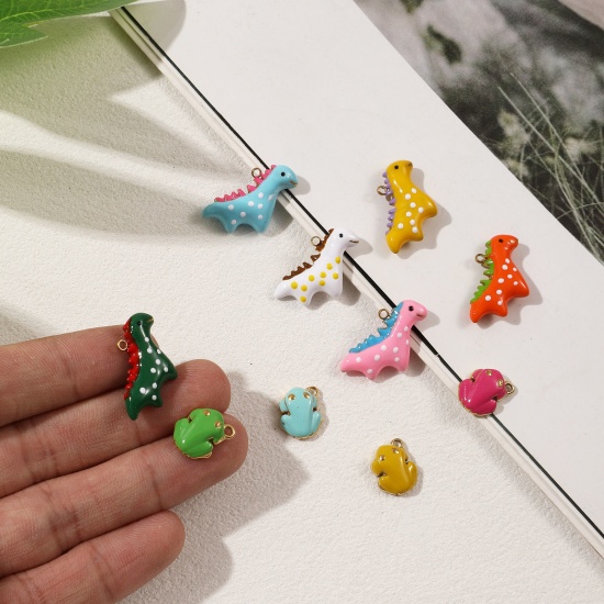 Bild von 1 Piece Eco-friendly PVD Vacuum Plating 304 Stainless Steel Charms 18K Real Gold Plated Enamel Dinosaur Animal Frog 3D