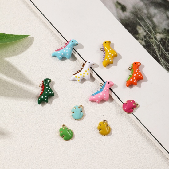 Bild von 1 Piece Eco-friendly PVD Vacuum Plating 304 Stainless Steel Charms 18K Real Gold Plated Enamel Dinosaur Animal Frog 3D
