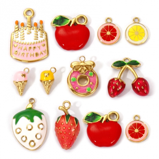 Image de 1 Piece Eco-friendly PVD Vacuum Plating 304 Stainless Steel Charms 18K Real Gold Plated Enamel Cake Fruit