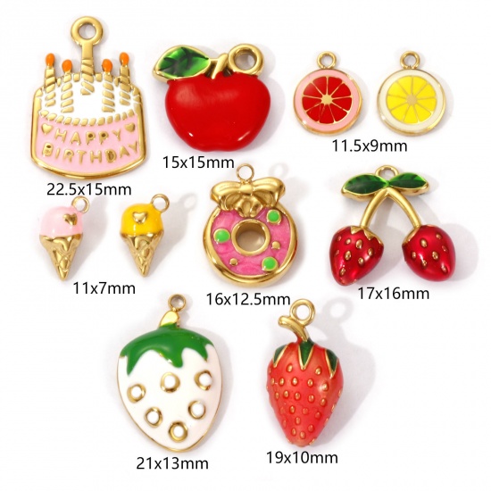 Image de 1 Piece Eco-friendly PVD Vacuum Plating 304 Stainless Steel Charms 18K Real Gold Plated Enamel Cake Fruit