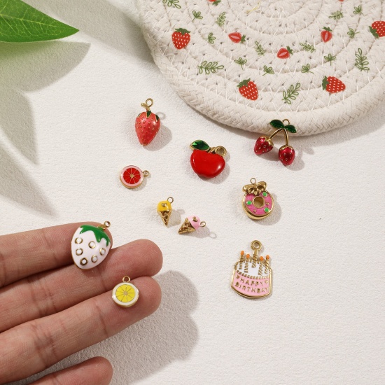Image de 1 Piece Eco-friendly PVD Vacuum Plating 304 Stainless Steel Charms 18K Real Gold Plated Enamel Cake Fruit