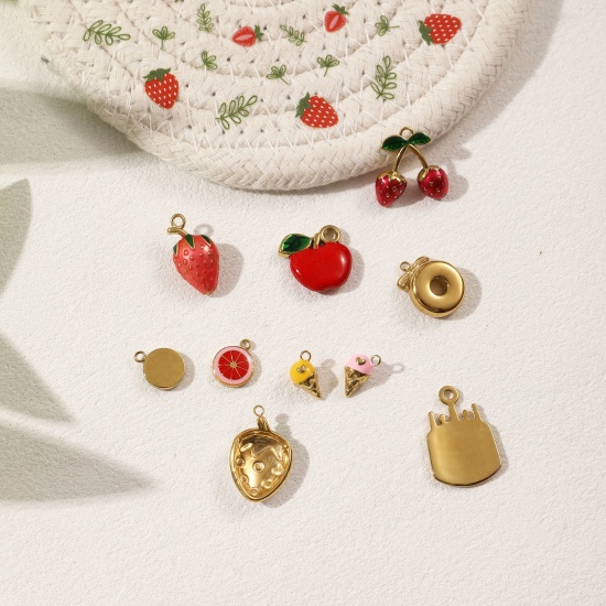 Image de 1 Piece Eco-friendly PVD Vacuum Plating 304 Stainless Steel Charms 18K Real Gold Plated Enamel Cake Fruit
