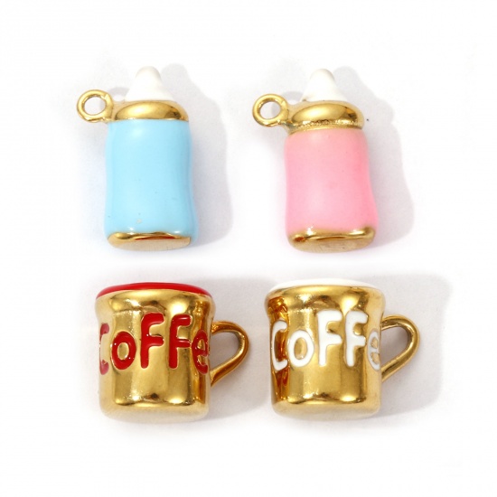 1 Piece Eco-friendly PVD Vacuum Plating 304 Stainless Steel Charms 18K Real Gold Plated Enamel Milk Bottle Cup 3D の画像