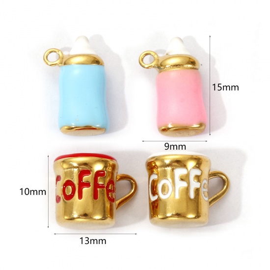 1 Piece Eco-friendly PVD Vacuum Plating 304 Stainless Steel Charms 18K Real Gold Plated Enamel Milk Bottle Cup 3D の画像