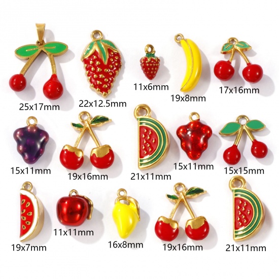 Picture of Eco-friendly PVD Vacuum Plating 304 Stainless Steel 3D Charms 18K Gold Plated Fruit Enamel