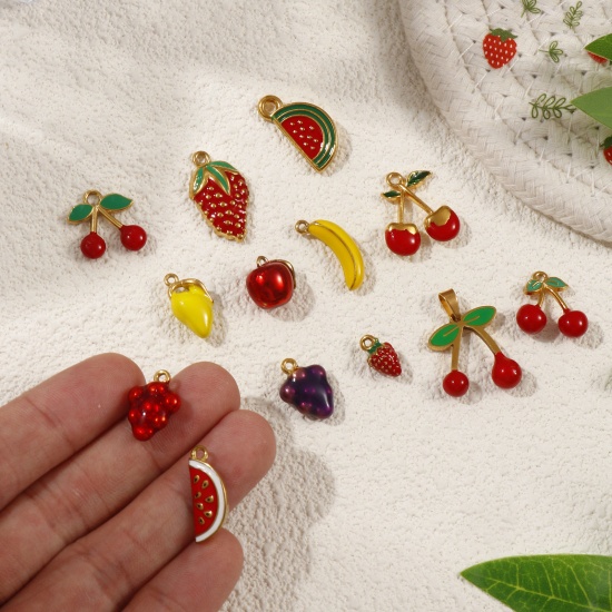 Picture of Eco-friendly PVD Vacuum Plating 304 Stainless Steel 3D Charms 18K Gold Plated Fruit Enamel