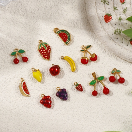 Picture of Eco-friendly PVD Vacuum Plating 304 Stainless Steel 3D Charms 18K Gold Plated Fruit Enamel
