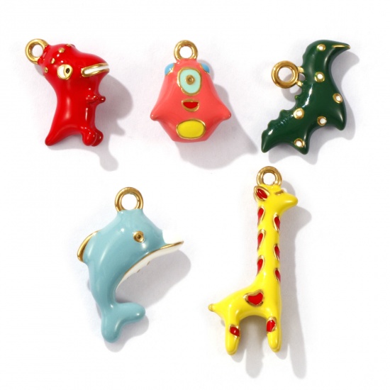 Picture of Eco-friendly PVD Vacuum Plating 304 Stainless Steel 3D Charms 18K Gold Plated Animal Enamel