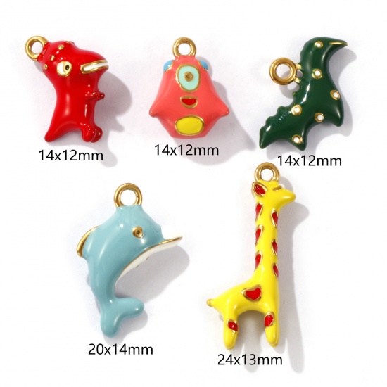 Picture of Eco-friendly PVD Vacuum Plating 304 Stainless Steel 3D Charms 18K Gold Plated Animal Enamel