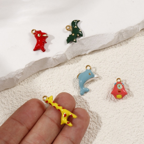 Picture of Eco-friendly PVD Vacuum Plating 304 Stainless Steel 3D Charms 18K Gold Plated Animal Enamel
