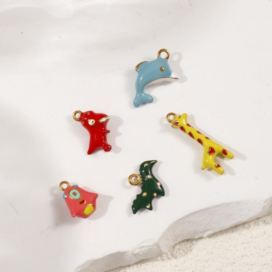 Picture of Eco-friendly PVD Vacuum Plating 304 Stainless Steel 3D Charms 18K Gold Plated Animal Enamel