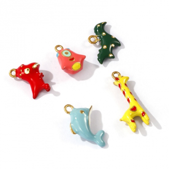 Picture of Eco-friendly PVD Vacuum Plating 304 Stainless Steel 3D Charms 18K Gold Plated Animal Enamel