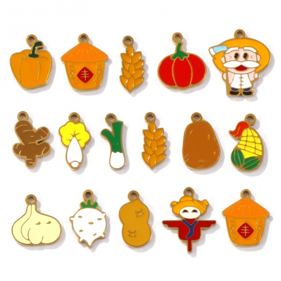 Picture of Eco-friendly PVD Vacuum Plating 304 Stainless Steel Charms 18K Gold Plated Herbs Enamel