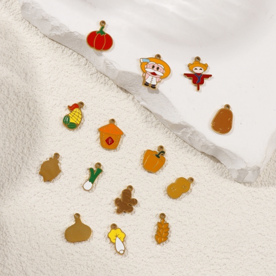 Picture of Eco-friendly PVD Vacuum Plating 304 Stainless Steel Charms 18K Gold Plated Herbs Enamel