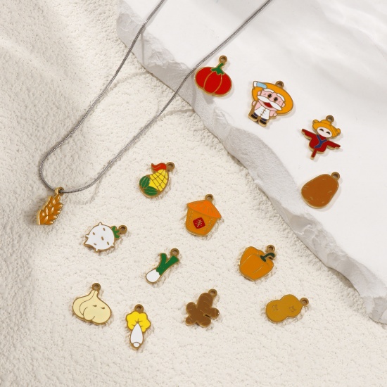 Picture of Eco-friendly PVD Vacuum Plating 304 Stainless Steel Charms 18K Gold Plated Herbs Enamel