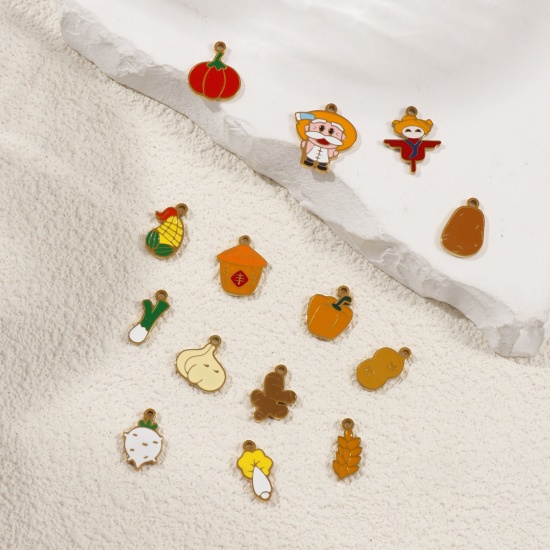 Picture of Eco-friendly PVD Vacuum Plating 304 Stainless Steel Charms 18K Gold Plated Herbs Enamel