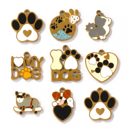Eco-friendly PVD Vacuum Plating 304 Stainless Steel Pet Memorial Charms 18K Gold Plated Enamel