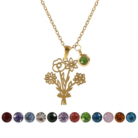 Immagine di 18K Vero Oro Placcato Catena a Cavo Fiore Collana con Ciondolo, 304 Acciaio Inossidabile 45cm + 5cm, Per Donne, Elegante Pietre Nascita Regalo, Placcatura Sottovuoto PVD Ecologica, 1 Pz