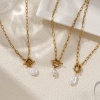Bild von 18K Real Gold Plated Paperclip Link Chain Pendant Charm Necklace, 304 Stainless Steel 45cm(17.7"), For Women, White Acrylic Imitation Pearl, Exquisite Gift, Eco-friendly PVD Vacuum Plating, 1 Piece