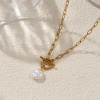 Bild von 18K Real Gold Plated Paperclip Link Chain Pendant Charm Necklace, 304 Stainless Steel 45cm(17.7"), For Women, White Acrylic Imitation Pearl, Exquisite Gift, Eco-friendly PVD Vacuum Plating, 1 Piece