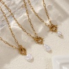 Bild von 18K Real Gold Plated Paperclip Link Chain Pendant Charm Necklace, 304 Stainless Steel 45cm(17.7"), For Women, White Acrylic Imitation Pearl, Exquisite Gift, Eco-friendly PVD Vacuum Plating, 1 Piece