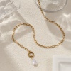 Bild von 18K Real Gold Plated Paperclip Link Chain Pendant Charm Necklace, 304 Stainless Steel 45cm(17.7"), For Women, White Acrylic Imitation Pearl, Exquisite Gift, Eco-friendly PVD Vacuum Plating, 1 Piece