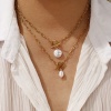 Bild von 18K Real Gold Plated Paperclip Link Chain Pendant Charm Necklace, 304 Stainless Steel 45cm(17.7"), For Women, White Acrylic Imitation Pearl, Exquisite Gift, Eco-friendly PVD Vacuum Plating, 1 Piece