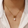 Bild von 18K Real Gold Plated Paperclip Link Chain Pendant Charm Necklace, 304 Stainless Steel 45cm(17.7"), For Women, White Acrylic Imitation Pearl, Exquisite Gift, Eco-friendly PVD Vacuum Plating, 1 Piece