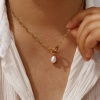 Bild von 18K Real Gold Plated Paperclip Link Chain Pendant Charm Necklace, 304 Stainless Steel 45cm(17.7"), For Women, White Acrylic Imitation Pearl, Exquisite Gift, Eco-friendly PVD Vacuum Plating, 1 Piece