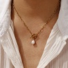 Bild von 18K Real Gold Plated Paperclip Link Chain Pendant Charm Necklace, 304 Stainless Steel 45cm(17.7"), For Women, White Acrylic Imitation Pearl, Exquisite Gift, Eco-friendly PVD Vacuum Plating, 1 Piece