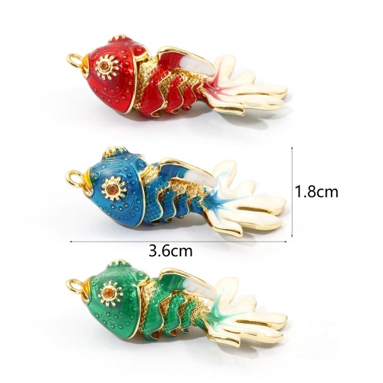 Image de 1 Piece Eco-friendly Brass Ocean Jewelry Pendants 18K Real Gold Plated Enamel Fish Animal Movable Orange Cubic Zirconia 3.6cm x 1.8cm