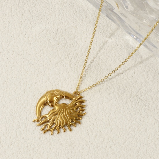 2 PCs Eco-friendly PVD Vacuum Plating 304 Stainless Steel Galaxy Pendants Sun Moon Face 3.3cm x 2.8cm の画像