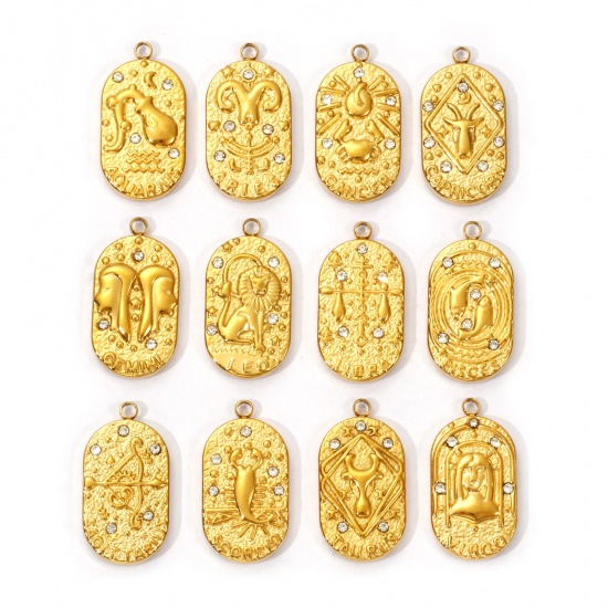 Immagine di 1 Piece Eco-friendly PVD Vacuum Plating 304 Stainless Steel Charms 18K Real Gold Plated Oval Clear Cubic Zirconia 25mm x 13mm