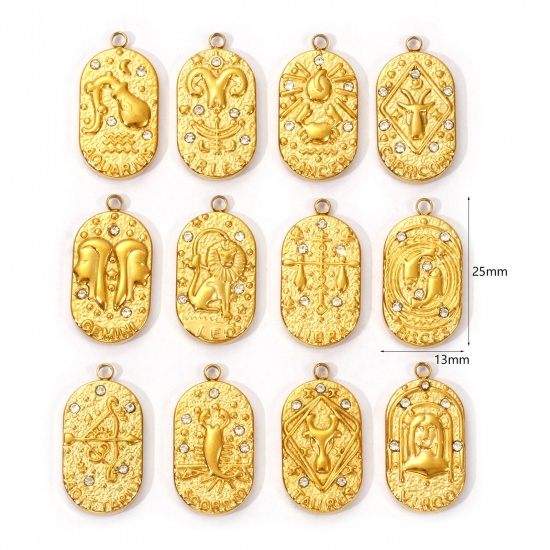 Immagine di 1 Piece Eco-friendly PVD Vacuum Plating 304 Stainless Steel Charms 18K Real Gold Plated Oval Clear Cubic Zirconia 25mm x 13mm