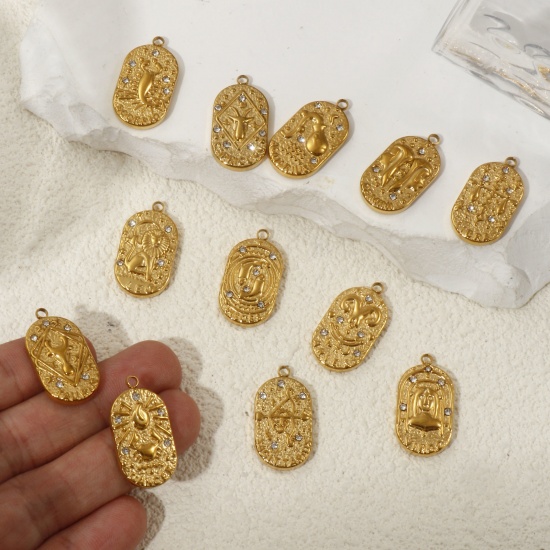 Immagine di 1 Piece Eco-friendly PVD Vacuum Plating 304 Stainless Steel Charms 18K Real Gold Plated Oval Clear Cubic Zirconia 25mm x 13mm