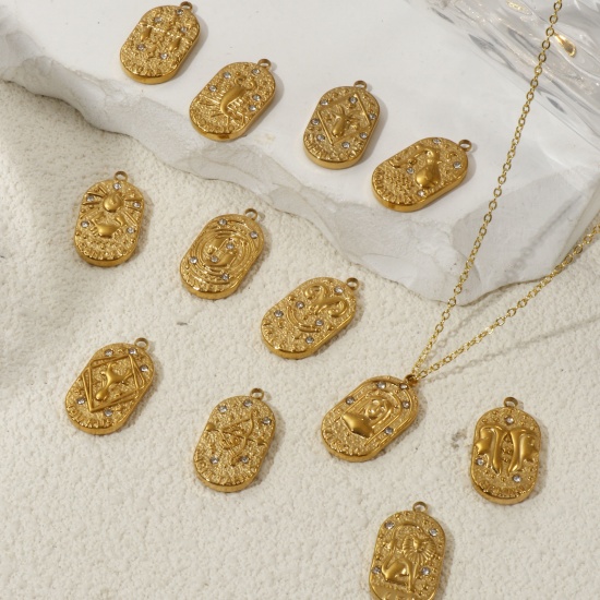 Immagine di 1 Piece Eco-friendly PVD Vacuum Plating 304 Stainless Steel Charms 18K Real Gold Plated Oval Clear Cubic Zirconia 25mm x 13mm
