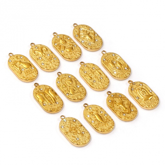 Immagine di 1 Piece Eco-friendly PVD Vacuum Plating 304 Stainless Steel Charms 18K Real Gold Plated Oval Clear Cubic Zirconia 25mm x 13mm