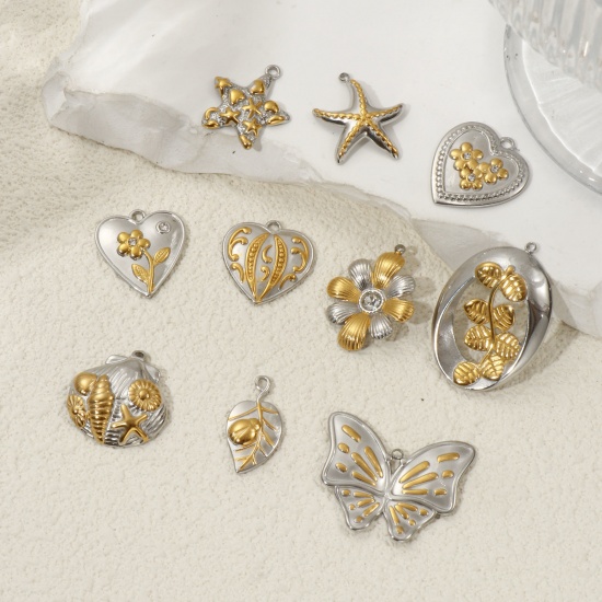 Bild von 1 Piece Eco-friendly PVD Vacuum Plating 304 Stainless Steel Pendants 18K Real Gold Plated & Silver Tone Two Tone