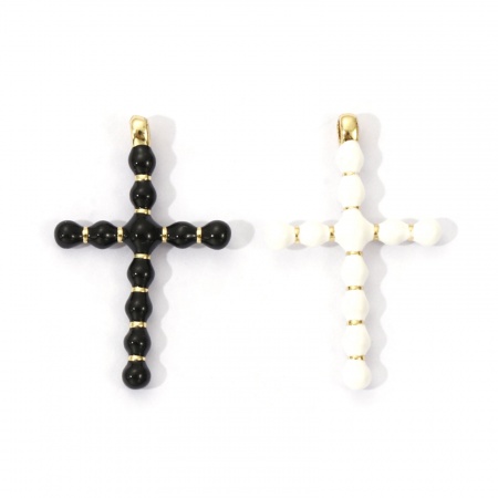 Eco-friendly Brass Religious Charms 18K Real Gold Plated Enamel Cross 3.6cm x 2.3cm