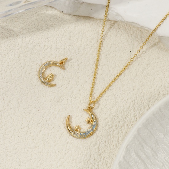 Picture of Eco-friendly Brass Galaxy Charms 18K Real Gold Plated Enamel Crescent Moon 22mm x 17mm