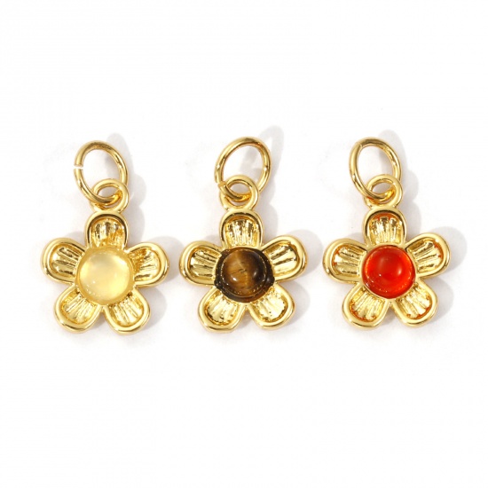 Picture of Eco-friendly Brass & Gemstone Charms 18K Real Gold Plated Flower 16mm x 10mm