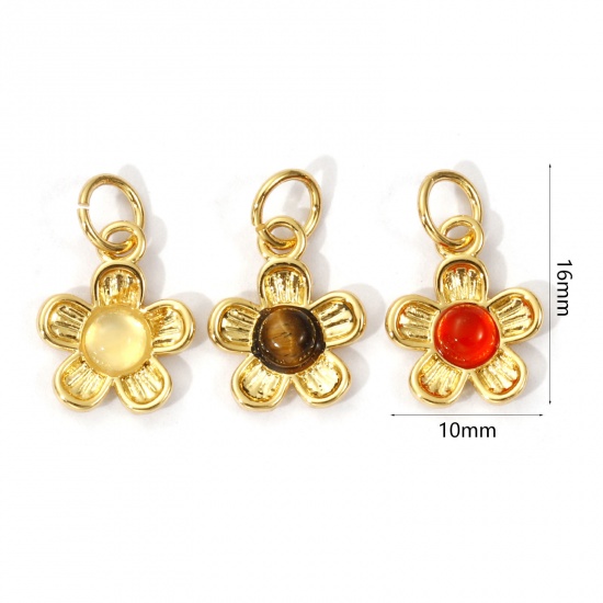 Picture of Eco-friendly Brass & Gemstone Charms 18K Real Gold Plated Flower 16mm x 10mm