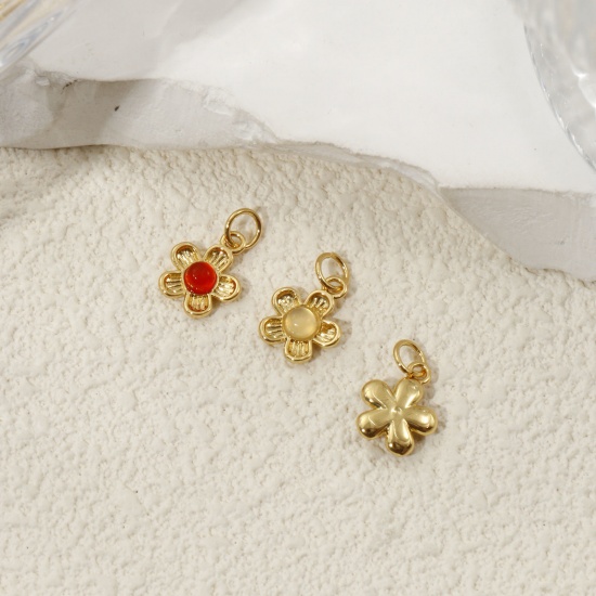 Picture of Eco-friendly Brass & Gemstone Charms 18K Real Gold Plated Flower 16mm x 10mm