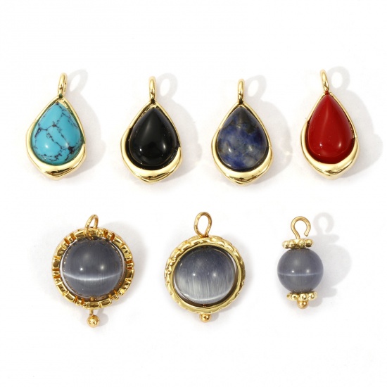 Picture of Eco-friendly Brass & Gemstone Charms 18K Real Gold Plated