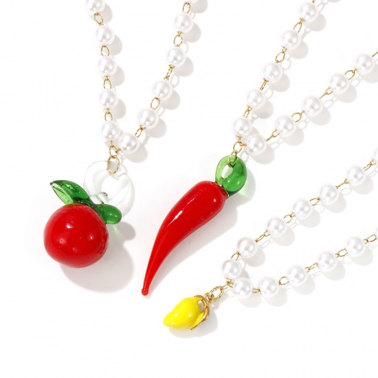 Picture of 18K Real Gold Plated Beaded Chain Pendant Charm Necklace, 304 Stainless Steel & Lampwork Glass 45cm(17.7"), For Women, 3D, Exquisite Gift, Eco-friendly PVD Vacuum Plating, 1 Piece